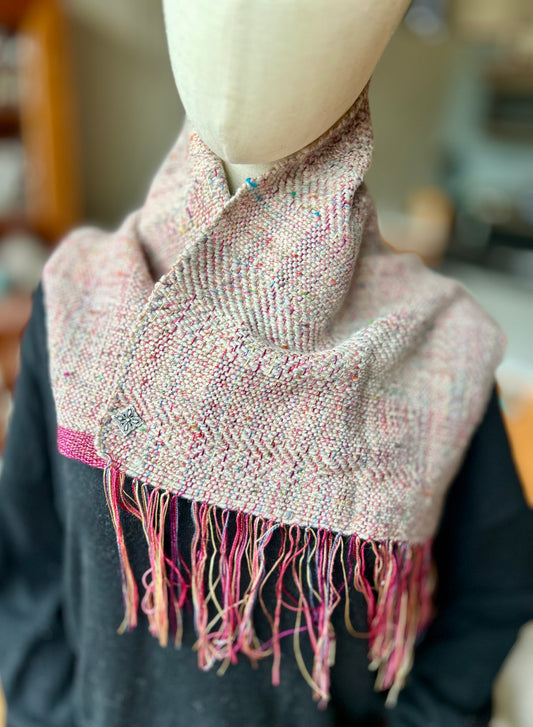 Handwoven short neck scarf with clasp