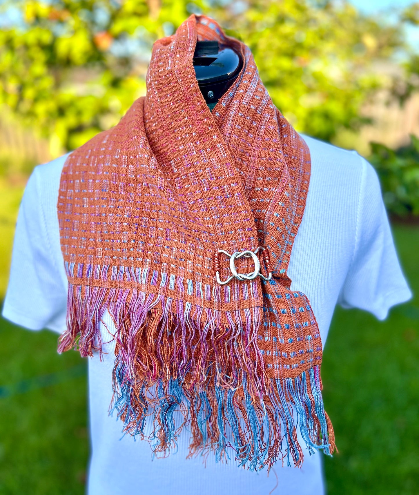 Handwoven neck cowl with clasp
