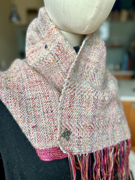 Handwoven short neck scarf with clasp