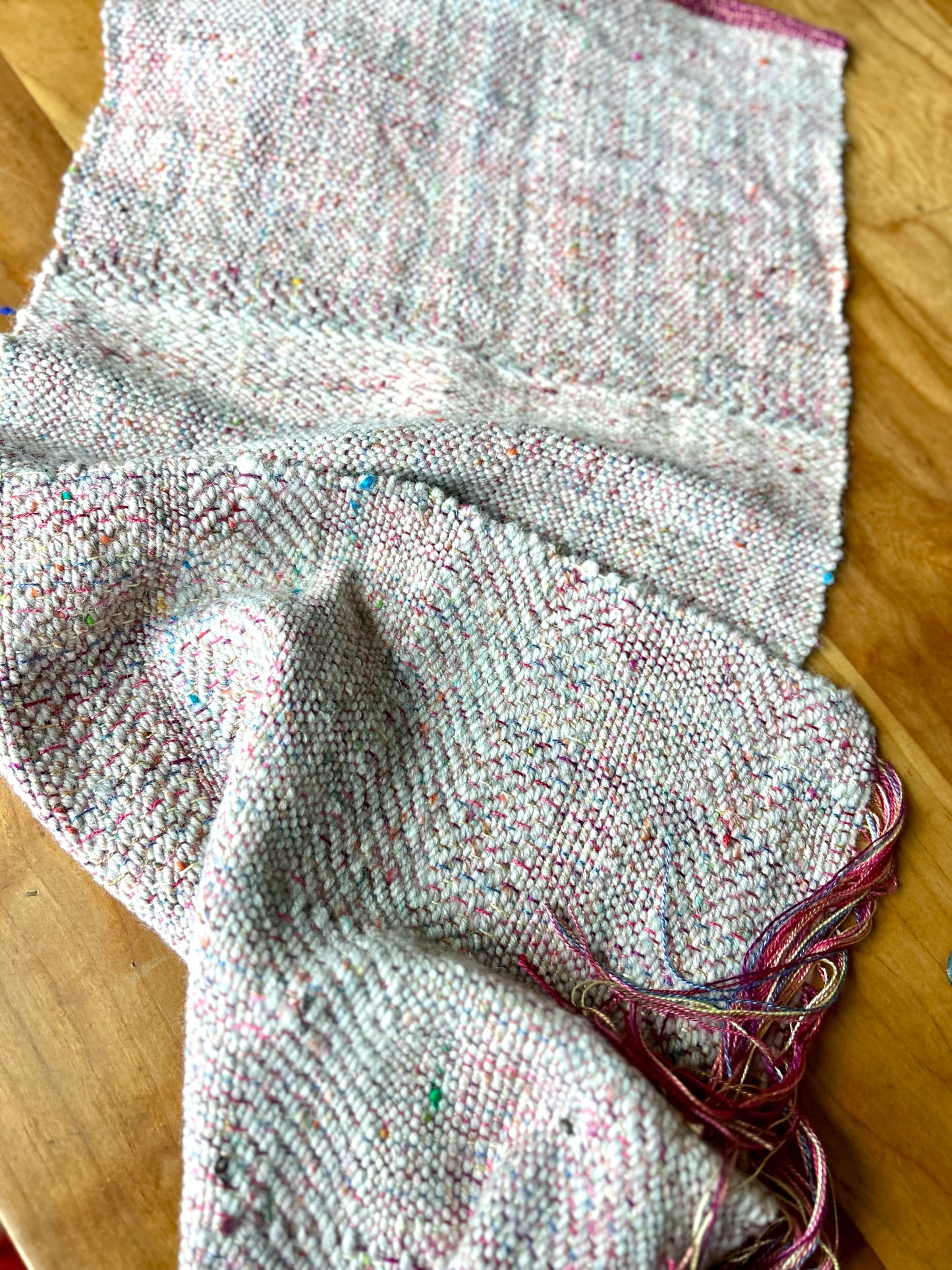 Handwoven short neck scarf with clasp