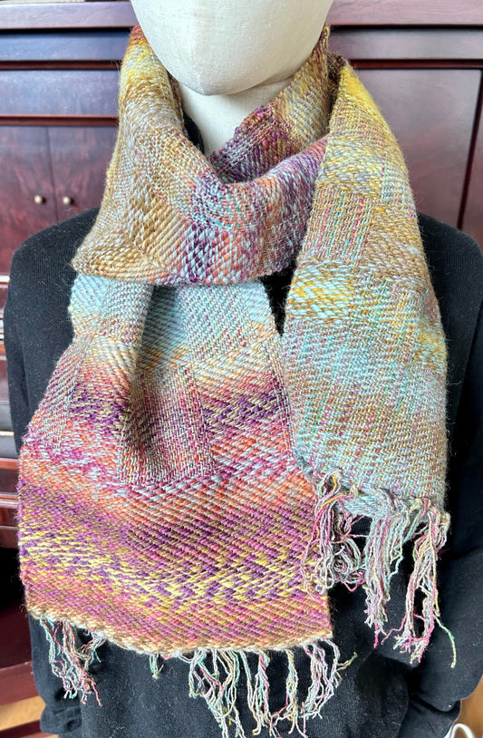 Handwoven golden, multi-color scarf
