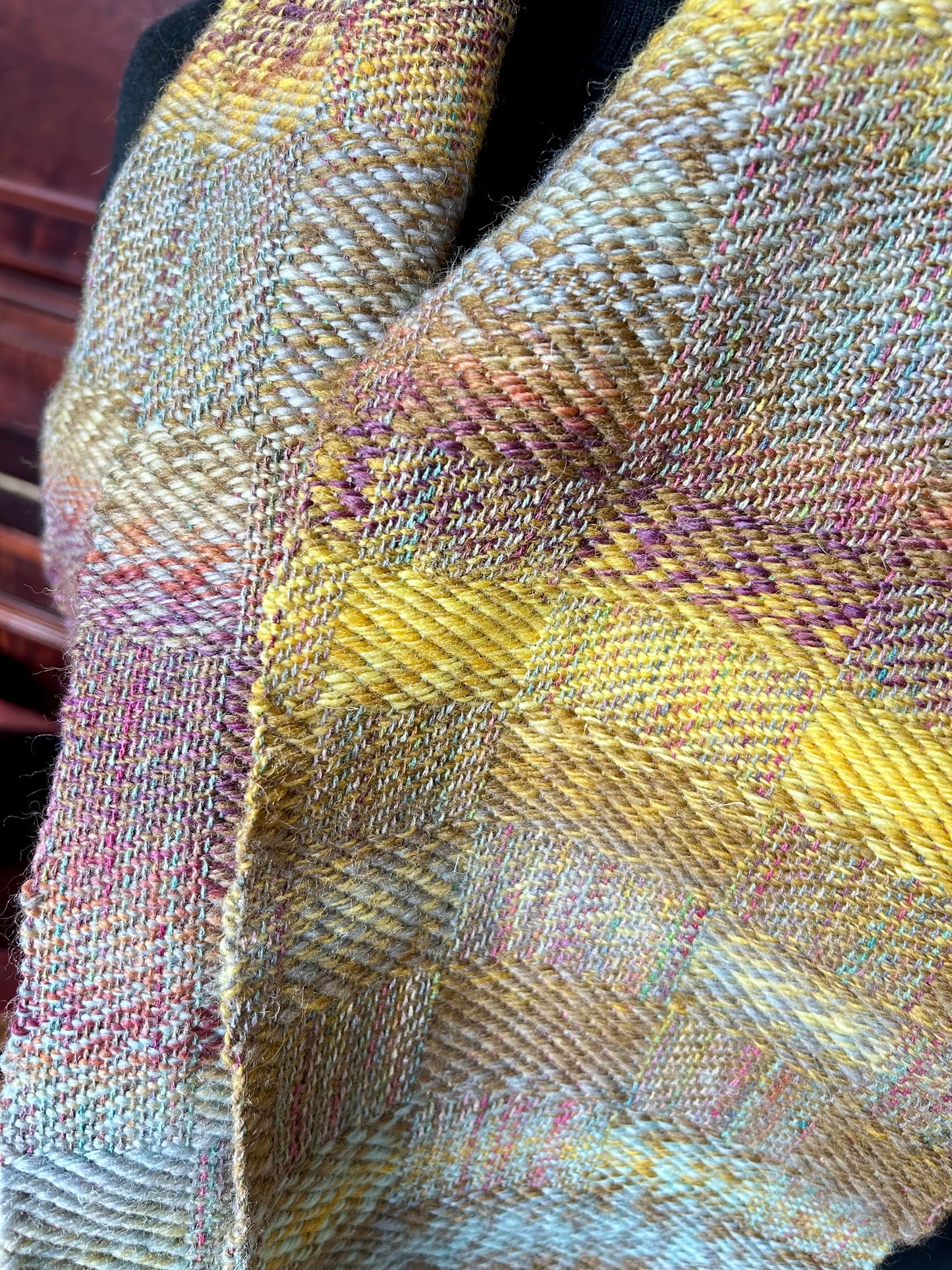 Handwoven golden, multi-color scarf