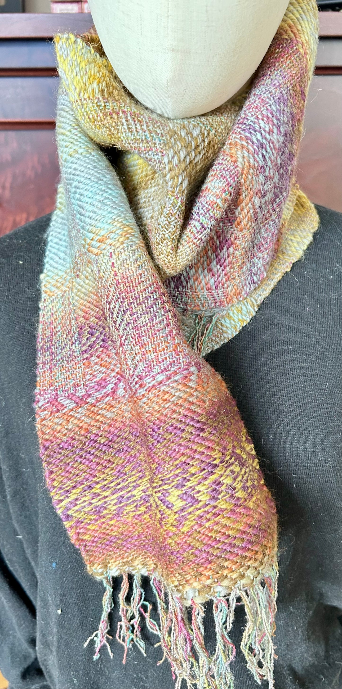 Handwoven golden, multi-color scarf