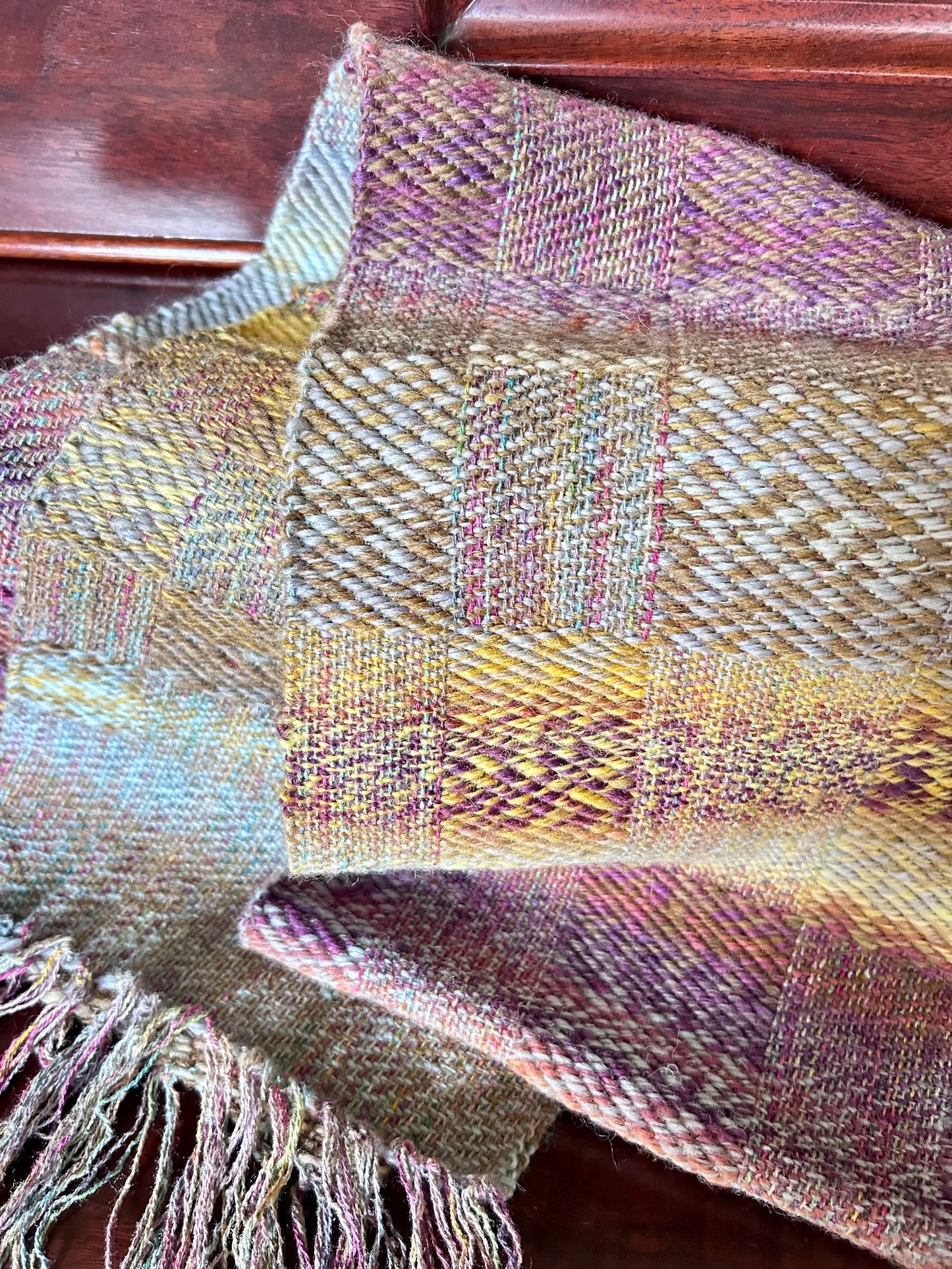 Handwoven golden, multi-color scarf