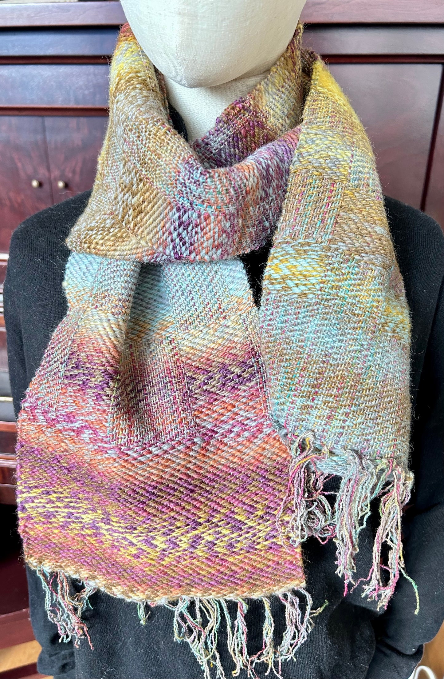 Handwoven golden, multi-color scarf