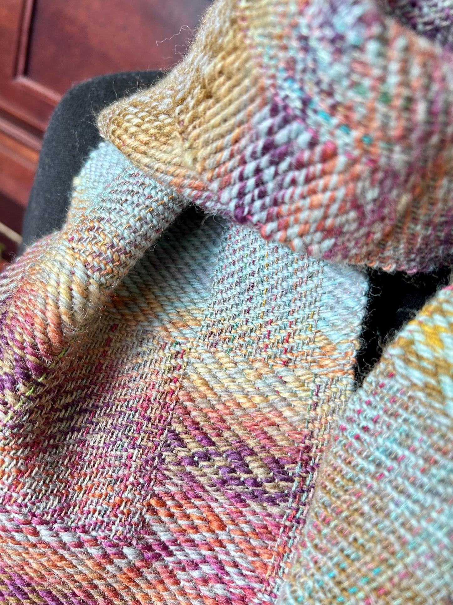 Handwoven golden, multi-color scarf