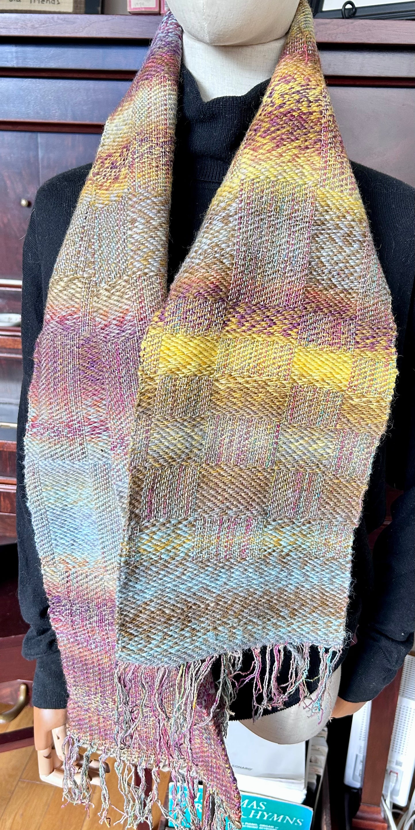 Handwoven golden, multi-color scarf