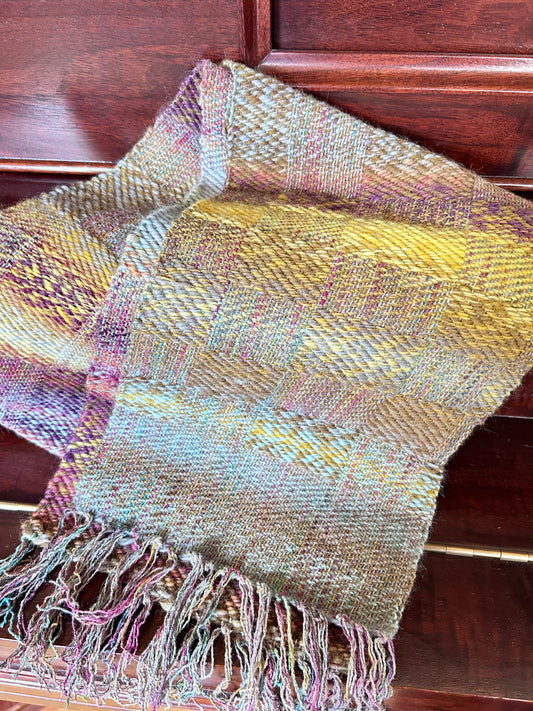 Handwoven golden, multi-color scarf